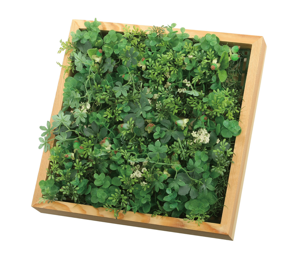 光触媒 人工観葉植物 造花 壁掛けウッドボックス (高さ10cm)