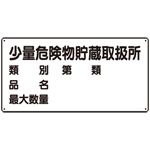 横型標識 少量危険物貯蔵取扱所 (名入れ部有) ボード 300×600 (830-53)