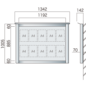 保護板(ガラス)なし 屋外用簡易・壁付型アルミ掲示板 SBD-1210W(幅