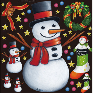 クリスマス 雪だるま 看板・ボード用イラストシール (W285×H285mm) - 販促用品通販のサインモール