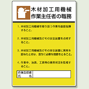 木材加工用機械 作業主任者職務表示板 808 03 安全用品 工事看板通販のサインモール