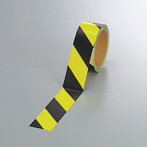 蛍光反射トラテープ (セパ付) 黒/黄 45mm幅×10m巻 (864-60) - 安全用品
