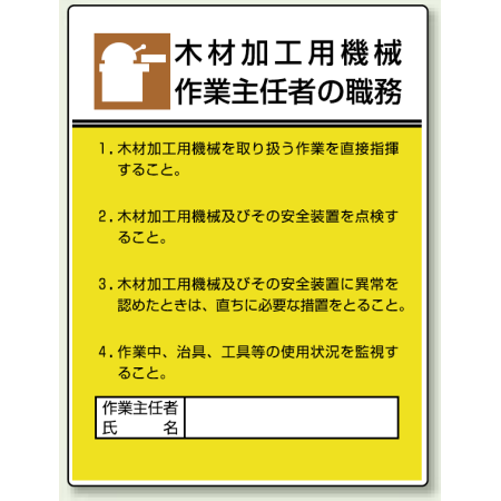 木材加工用機械 作業主任者職務表示板 808 03 安全用品 工事看板通販のサインモール