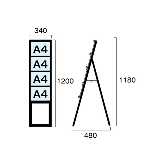 ブラック A4サイズ カードケーススタンド看板 規格:A4横×4枚 片面 ハイ